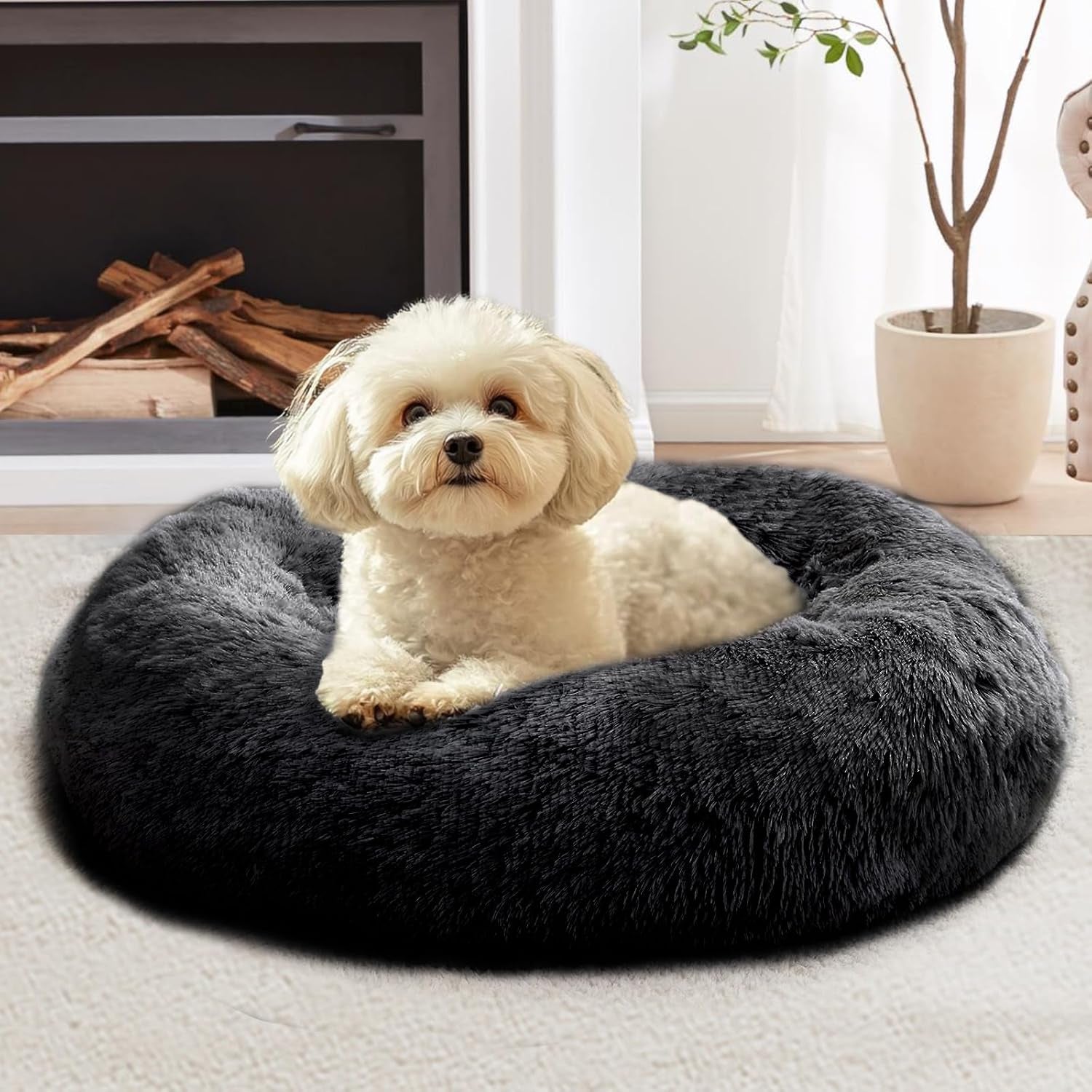 jollyvogue-small-dog-bed-calming-dog-beds-for-small-dogs-indoor-cats-20-inches-donut-washable-cat-bed-for-kittens-puppies-round-fluffy-plush-faux-fur-pet-bedssmoke-grey