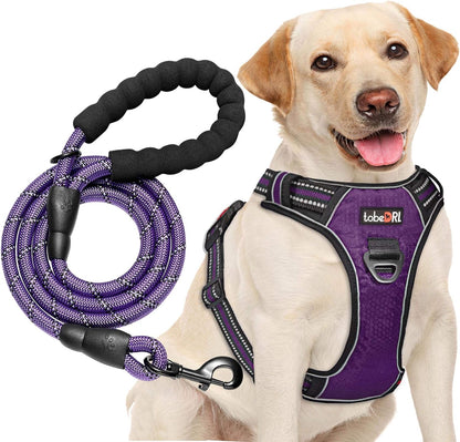 Tobedri No Pull Dog Harness Adjustable Reflective Oxford Easy Control Medium Large Dog Harness with a Free Heavy Duty 5Ft Dog Leash, Blue, M13