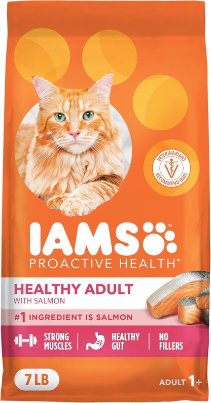IAMS Proactive Health Healthy Adult Dry Cat Food, Salmon, 7 Lb | Veterinarian-Recommended, Real Salmon #1 Ingredient, Supports Muscle, Heart, Digestion, Skin & Teeth1