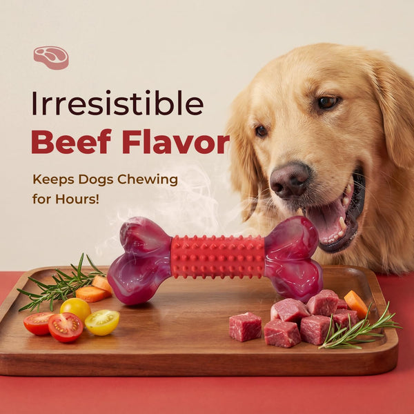 Tough Dog Toys for Aggressive Chewers: Beef Flavored Long Lasting Dog Bones for Large Dogs, Indestructible Dog Chew Toys to Keep Them Busy, Large Dog Toys for Medium & Large Breed, Red3