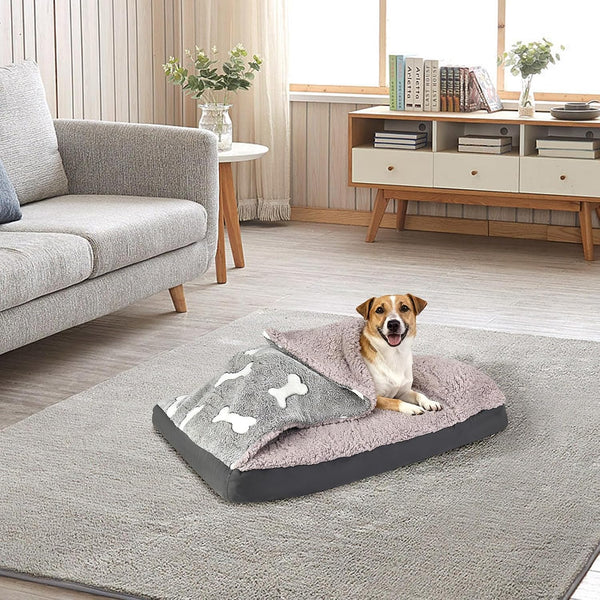 Dog Bed with Cover Pillow Blanket Attached, 30''X20'' Washable Rectangle Hooded Cozy Cave Cat Puppy Calming Crate Bed & Removable Cover, Indoor Covered Kennel Furniture Couch Sofa for Small Medium Pet8