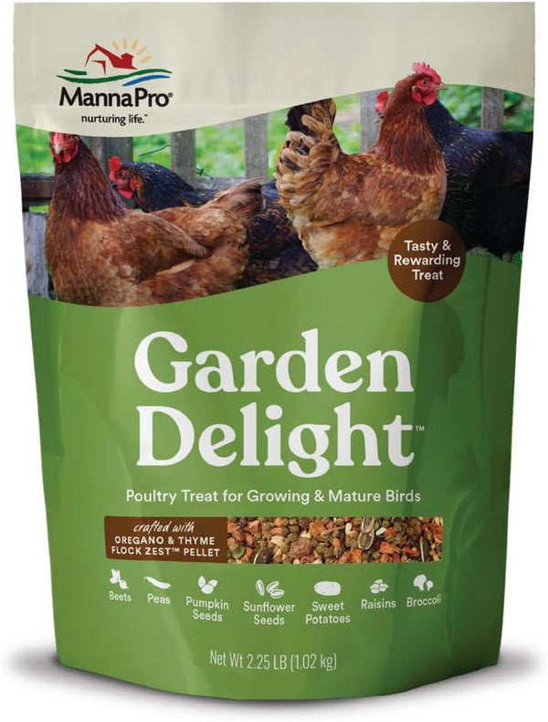 Manna Pro Garden Delight Chicken Treat with Vegetables & Herbs, 2.25 Lb | Dried Vegetable & Herb Treat Mix, Natural Coop Enrichment, for Chickens, Ducks & Backyard Poultry, Made in the USA1