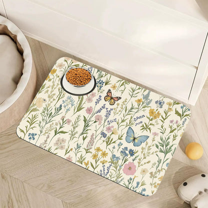 Fish Boho Dog Food Mat for Floors,Ocean Absorbent Quick-Dry Pet Feeding Mat,Cat Dog Bowl Mats for Food and Water,Non-Slip Pet Accessories Supplies 12"X20"18