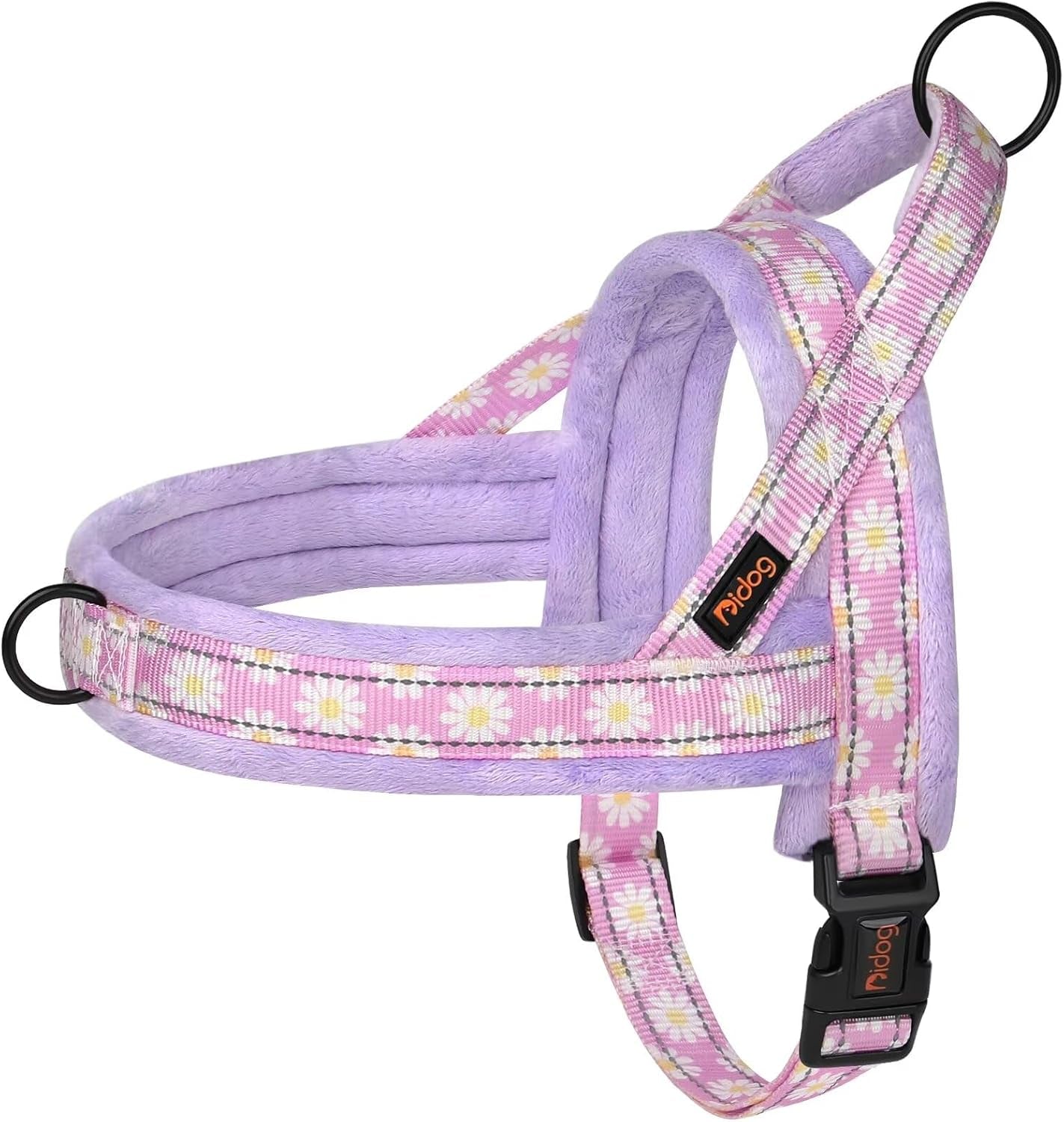 didog-no-pull-dog-harness-for-small-medium-dogs-floral-print-purple-s-soft-flannel-padded-quick-fit-easy-on-and-off-night-safty-adjustable-reflective-for-walking-and-training-chest-19-22