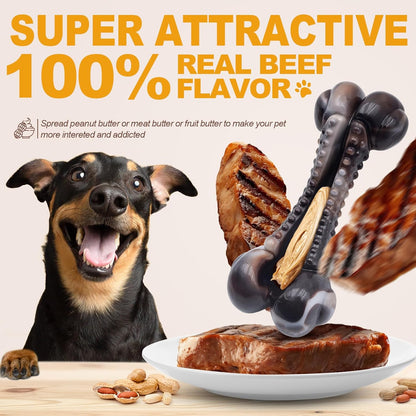 Dog Chew Toys for Aggressive Chewers, 2Pack Indestructible Dogs Bone Toy for Large Small Medium Breeds, Durable Tough Nylon Dog Toys to Keep Them Busy, Puppy Teething Dogs Toy Bone, Beef&Bacon Flavor3