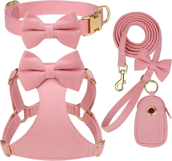 Beirui Cute Small Dog Harness Collar and Leash Set, Pink,Xxs,Chest 12-14" | for Small Dogs Puppy, Three Detachable Bows, Adjustable Step-In Vest, Yorkshire, Chihuahua, for Daily Walking Holiday Outfits1
