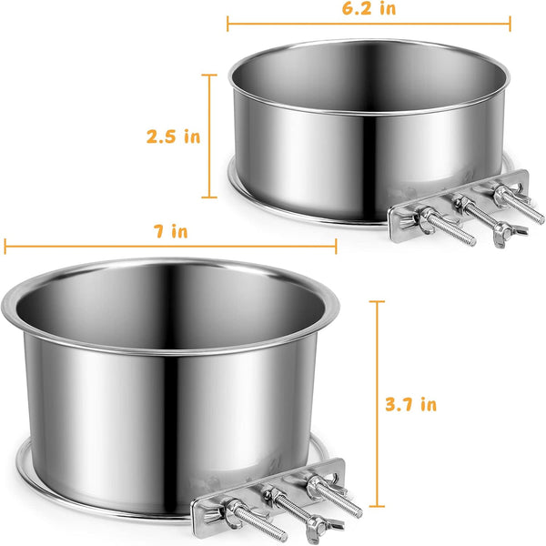 Stainless Steel Dog Bowls, Shineme 40Oz & 60Oz No Spill Dog Crate Water and Food Bowls with Hanging Hook for Kennel, Cage and More, 7.0 X 3.7” & 6.2 X 2.5” Feeder Dish for Large and Medium Dogs2