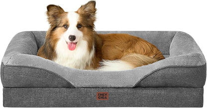 EHEYCIGA Orthopedic XL Dog Bed for Large Sized Dog, 42X30 Inch Extra Large Memory Foam Dog Couch Bed with Sides, Waterproof Liner & Washable Removable Cover, Bolster Pet Sofa, Grey23