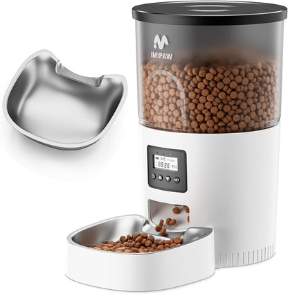 IMIPAW Automatic Cat Feeders, Timed Cat Dry Food Dispenser with Desiccant Bag, Dual Power Supply, Programmable Portion Size, 6 Meals, 20 Portions per Day, Auto Pet Feeder for Cats and Small Dog, White10