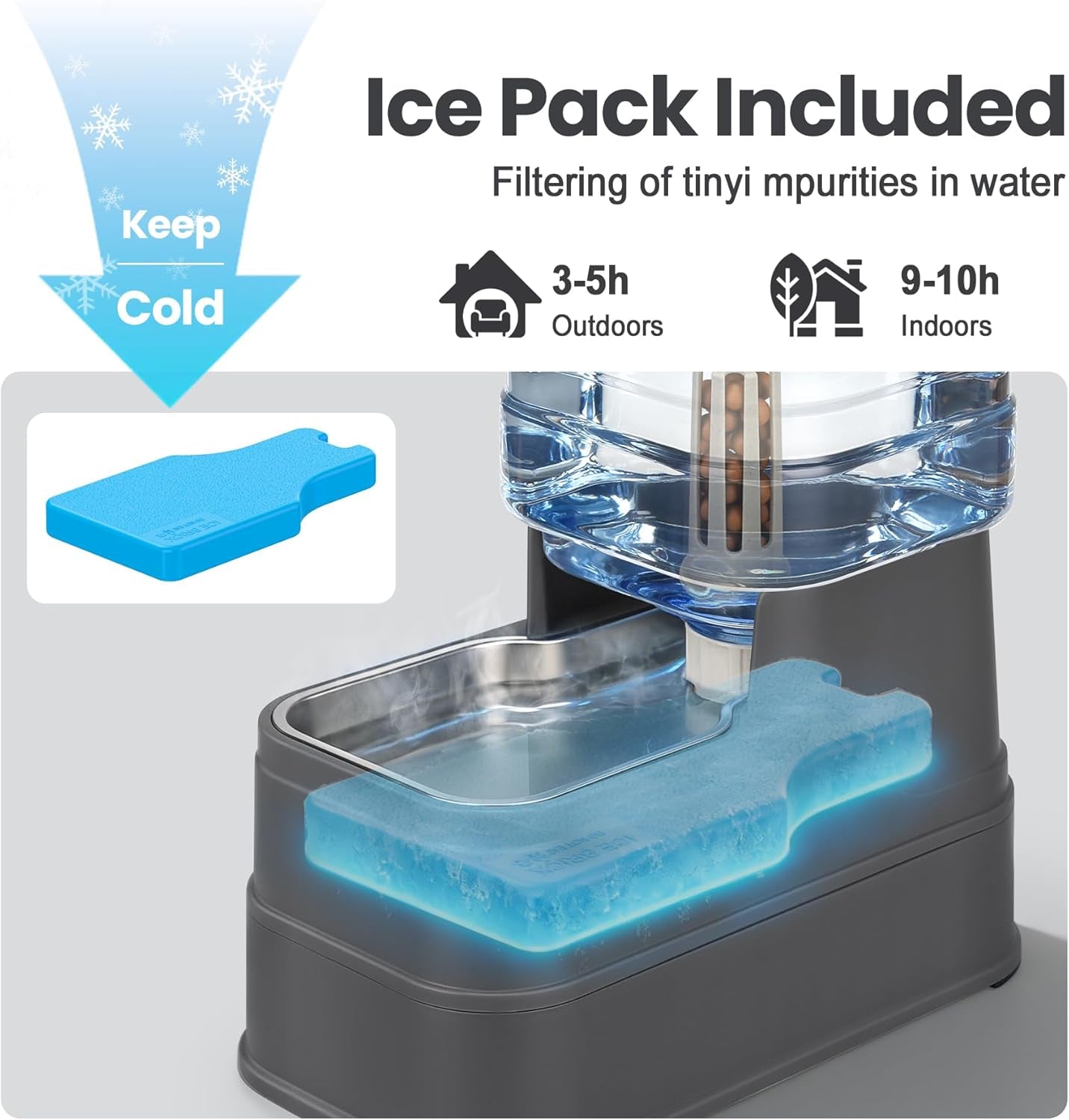 automatic-dog-water-dispenser-gravity-stainless-steel-water-feeder-cat-waterer-feeder-with-wide-mouth-bowl-for-small-medium-dog-puppy-kitten-filter-ice-pack-included-2-2gallon-gray