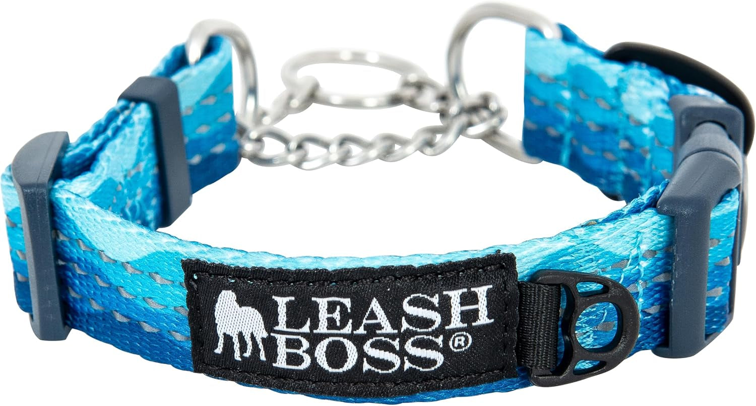 leash-boss-martingale-collar-for-dogs-steel-chain-reflective-nylon-dog-collar-for-large-dogs-medium-and-small-dogs-no-pull-pet-training-collar-small