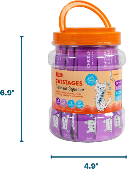 Catstages Purrfect Squeeze Lickable Wet Cat Treats, Creamy Purée Treat & Topper, Made with Real Chicken, Clean Ingredients, No Artificial Preservatives, 0.5 Oz Tubes, 50-Count, 4-Flavor Variety Pack9