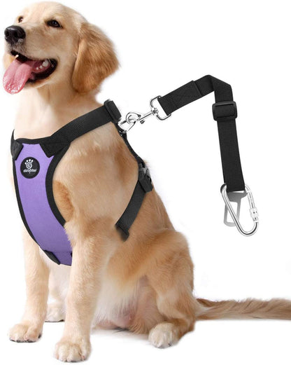 Vavopaw Dog Seat Belt Vest Harness for Car,2 in 1 Seatbelt Buckle | Soft Breathable Mesh,Adjustable Buckle,Nylon,Heavy Duty Pet Safety Seat Belts for Small Medium Large Pets,Black,L9