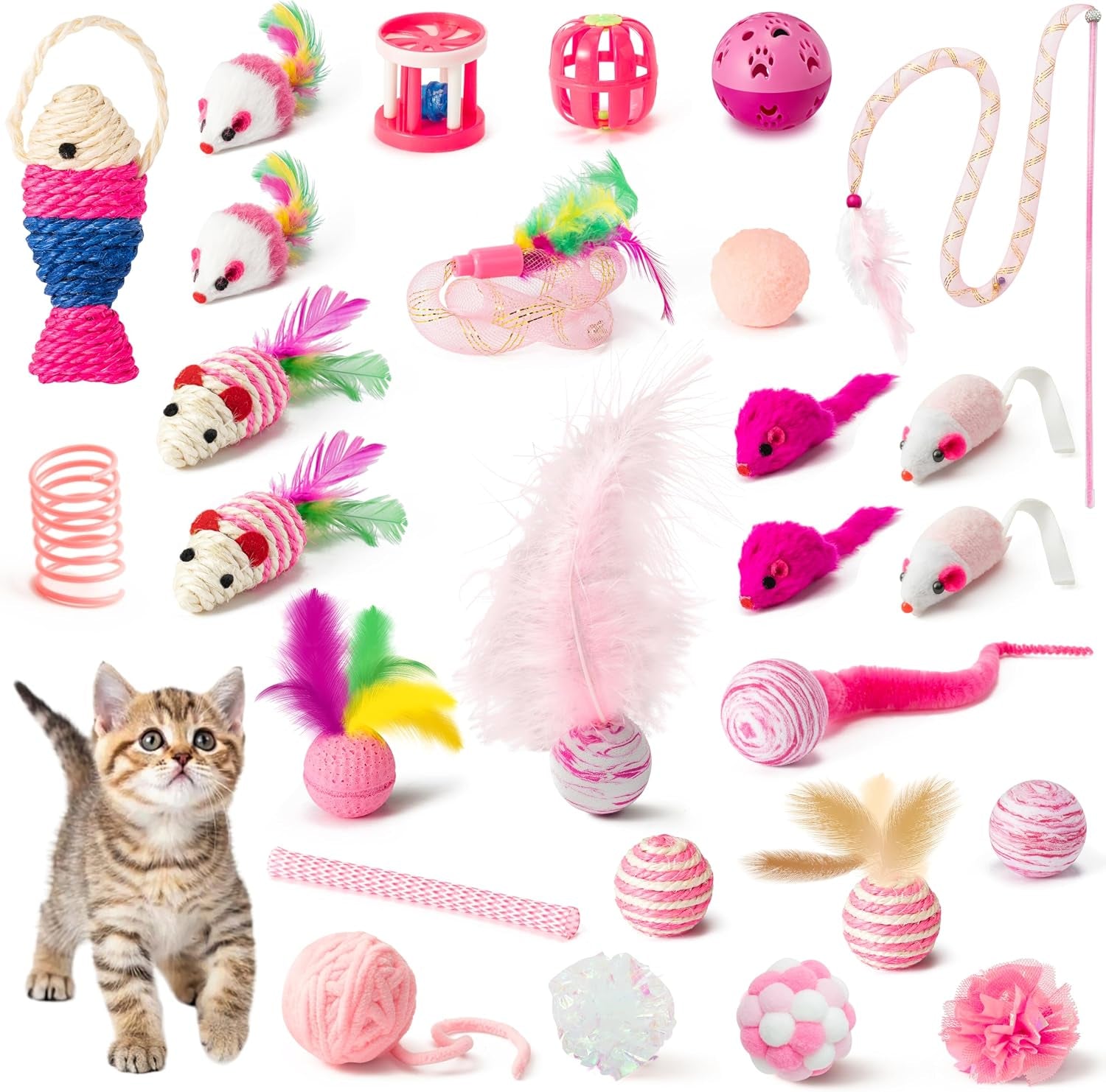 mallmall6-10pcs-cat-toy-set-interactive-cat-toys-pack-including-feather-teaser-wand-cat-springs-mice-crinkle-balls-and-pet-bell-balls-puzzle-toys-for-indoor-cats-gift-pink