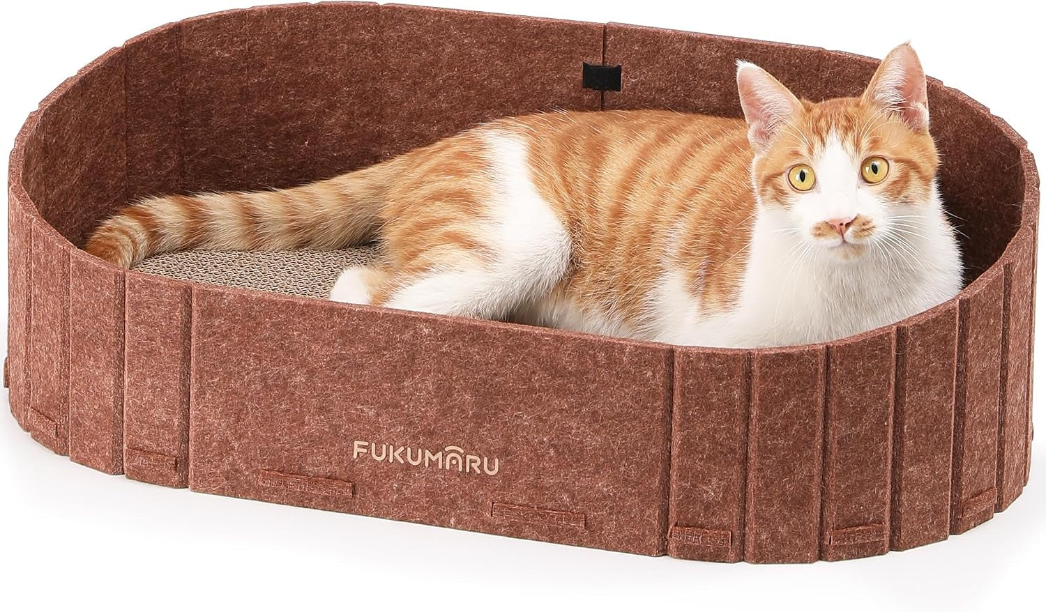 fukumaru-cat-scratcher-24-inch-sofa-shape-cat-scratching-bed-couch-indoor-oval-felt-cat-scratcher-bed-with-reversible-detachable-cat-scratching-boards-round-cats-scratch-pads-refill-beige