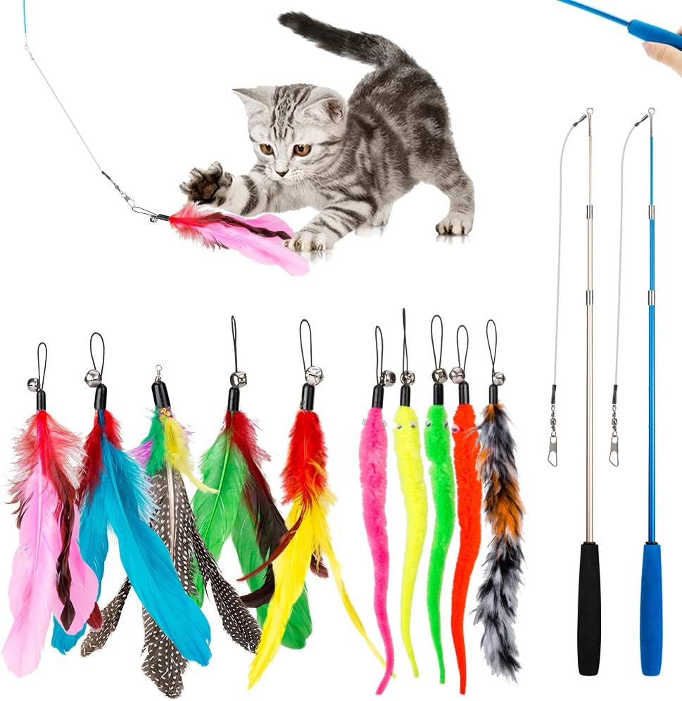 jiaron-cat-toys-interactive-feather-toy-2pcs-retractable-wand-and-10pcs-replacement-teaser-with-bell-refills-interactive-catcher-and-funny-exercise-for-kitten