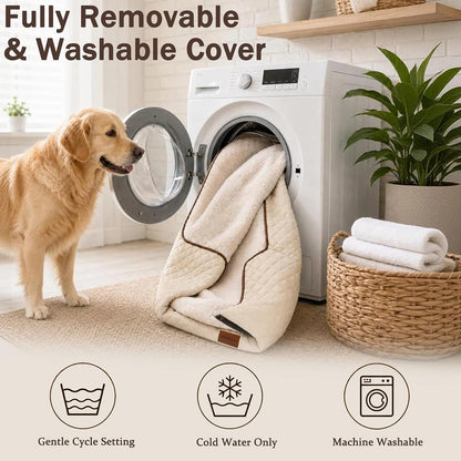 Large Dog Sofa Bed with Reusable Potty Pad - 44.5" X 33.5" X 6.7" Beige Dog Sofa with Soft Plush Surface, Raised Bolsters, Removable Bolster, and Non-Slip Bottom for Large Dogs - Xlarge8