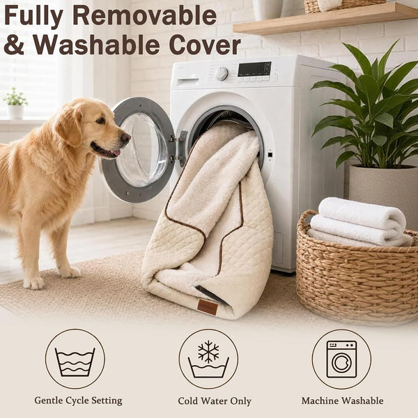 Large Dog Sofa Bed with Reusable Potty Pad - 44.5" X 33.5" X 6.7" Beige Dog Sofa with Soft Plush Surface, Raised Bolsters, Removable Bolster, and Non-Slip Bottom for Large Dogs - Xlarge8