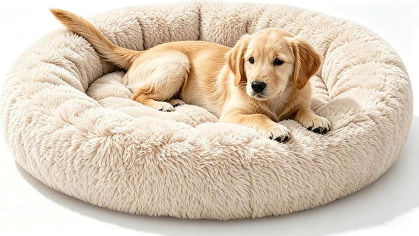 Calming Donut Dog and Cat Bed for Indoor Cats, Anti-Anxiety round Fluffy Soft Washable Small Pet Bed for Puppy and Kitten, Warming Comfortable Luxury Anti-Slip Waterproof Mute Base 20In Gray16
