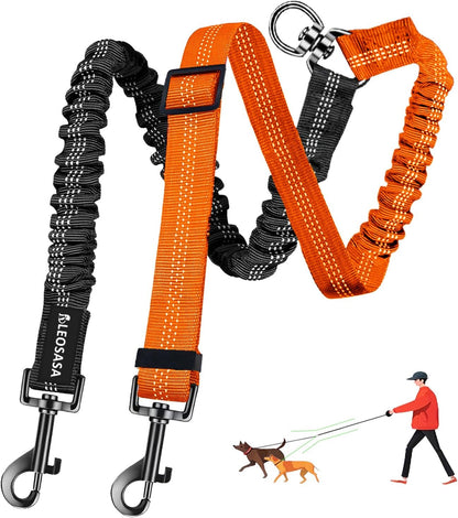 Double Dog Leash - 360°Swivel Tangle Free Splitter Attachment, 2 Dogs Multi-Functional Leashes, Dual Rope for Outdoor Walk Train Small Medium Large Two Pet, Pink11