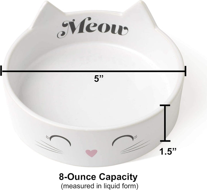 Petrageous 16037 Meow Kitty Dishwasher Safe Stoneware Cat Bowl 5-Inch Diameter 1.5-Inch Tall with 1-Cup Capacity for Cats, White+2