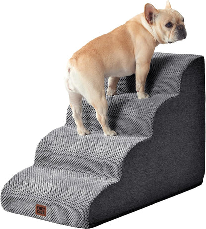EHEYCIGA Curved Dog Stairs Ramp for 5-Step High Beds, 22.6" H Dog Steps | 33D Density of Pure Foam, for Small Dogs and Cats, Pet Stairs for High Bed Climbing, Non-Slip Balanced Pet Step Indoor, Grey37