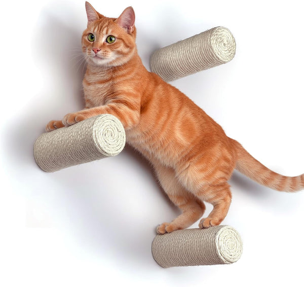 Xympo Wall-Mounted Cat Climbing Steps, Floating Sisal Scratching Posts, 8 Inch, 3 Pack, Easy Drywall Install1
