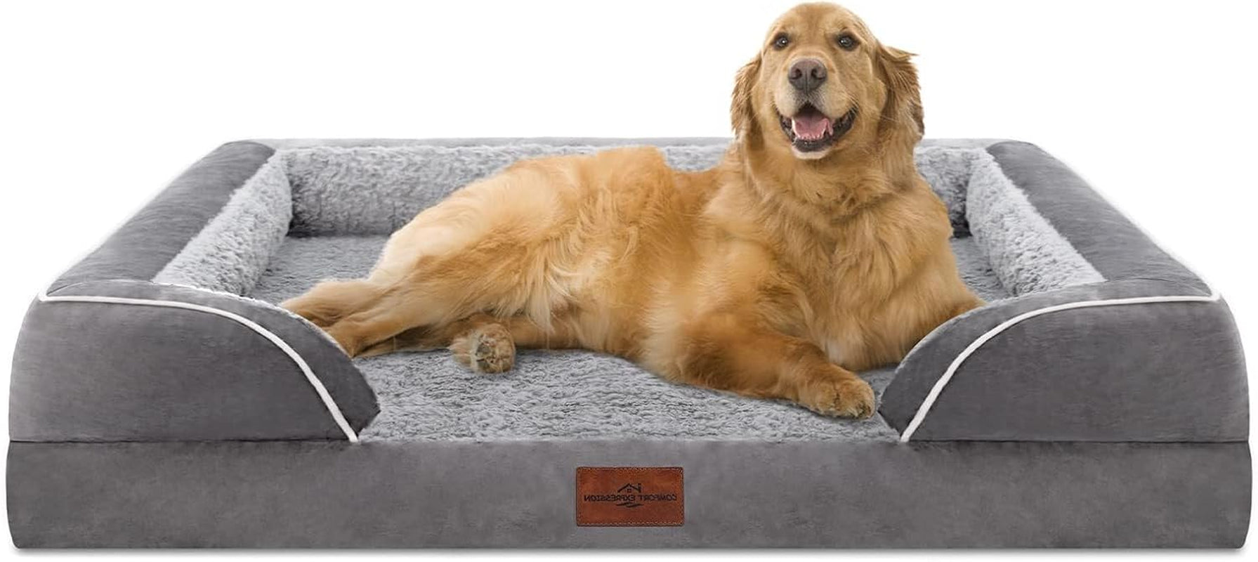 comfort-expression-orthopedic-dog-bed-for-extra-large-dogs-with-bolster-waterproof-dog-couch-bed-with-washable-cover-non-slip-bottom-supportive-egg-crate-foam-xl-pet-bed-42x30-inch