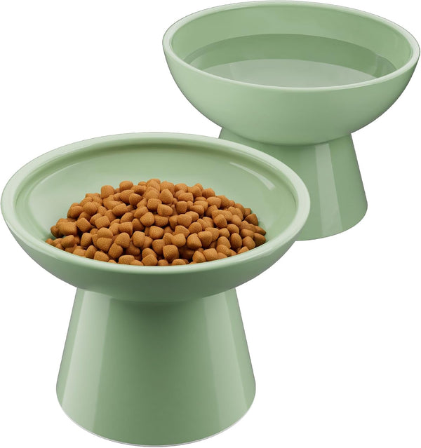 Loejan Elevated Cat Food and Water Bowls Set, Extra Wide and Raised Ceramic Bowls, Anti-Vomit Whisker-Free Pressure Cat Feeder for Kittens to Adult Cats and Small Dogs (White, Water Bowl)24