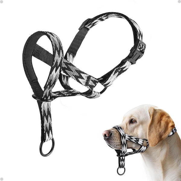 Gentle Dog Head Collar, Soft Nylon No Pull Padded Halter with Fashion Stripes, Breathable Nose Leash for Dogs, anti Pulling Barking(M)8