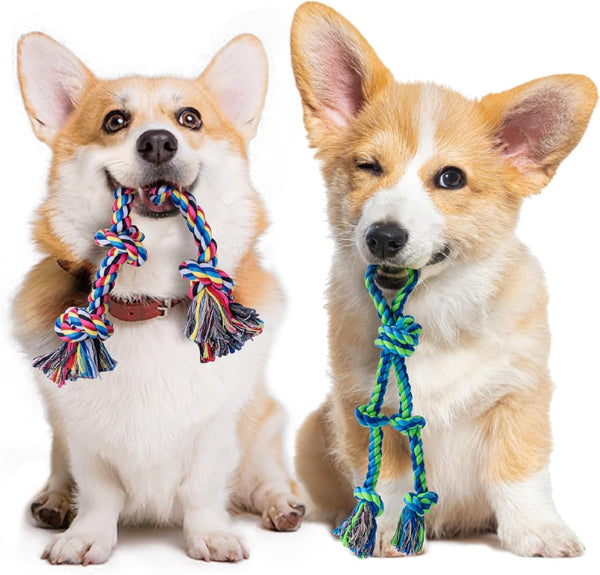 SHARLOVY Large Tough Chew Toys for Aggressive Chewers Large Breed,Heavy Duty Dental Rope Toys Kit for Medium Dogs,5 Knots Indestructible Cotton Puppy Teething Chew Tug Toy Set of 916