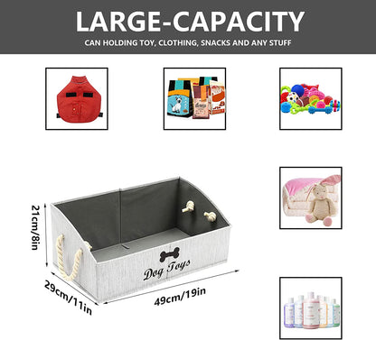 Morezi Large Dog Toy Bin Puppy Shallow Toy Basket Dog Toy Storage Perfect for Living Room Playroom Closet Home Organization - Grey Canvas3