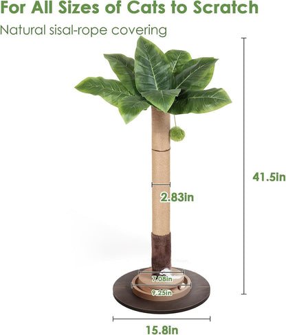 35" Sisal Rope Cat Scratching Post, Palm Leaf Cat Tree with Hanging Ball & Mouse Toy for Kittens & Adult Indoor Cats2
