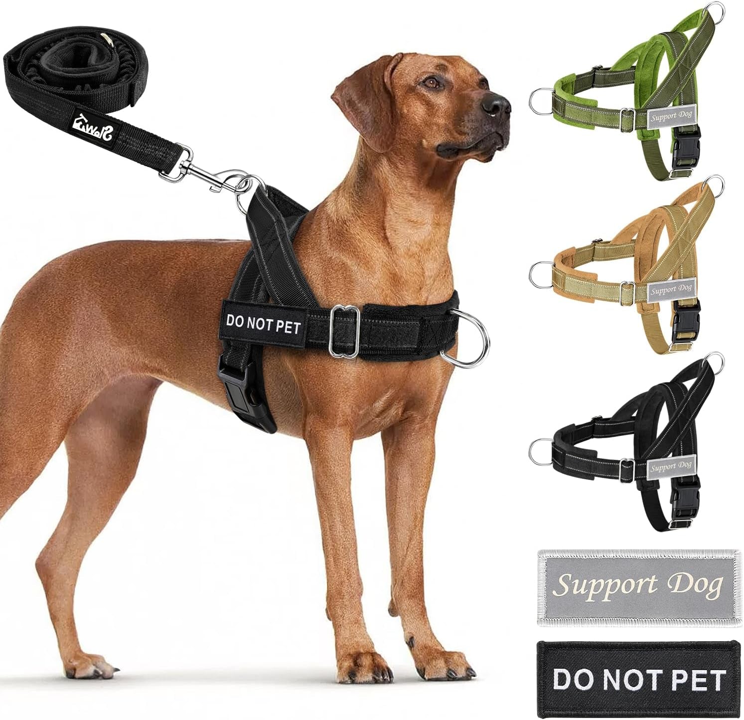 slowton-no-pull-dog-harness-heavy-duty-dog-harness-and-leash-set-for-medium-large-dogs-reflective-tactical-harness-with-soft-padded-and-front-clip-for-easy-walk-and-training-black-l