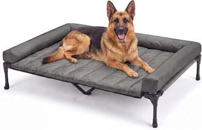 Veehoo Outdoor Elevated Dog Bed with Waterproof Bolster Cushion, Cooling | Raised Dog Bed with Removable & Washable Mat Topper, Breathable Mesh, Dog Couch Cot for Indoor Outdoor, 42", Large, Black25