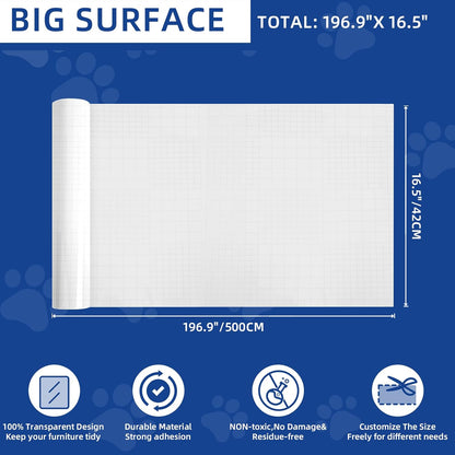 Toosoft anti Cat Scratch Furniture Protector Clear Vinyl 196.9"X16.5" | Couch Protector from Cat Claws Thicken - Single Sided Sticky Flexible Dog Tape for Furniture, for Couch Corner Door Walls Bed2