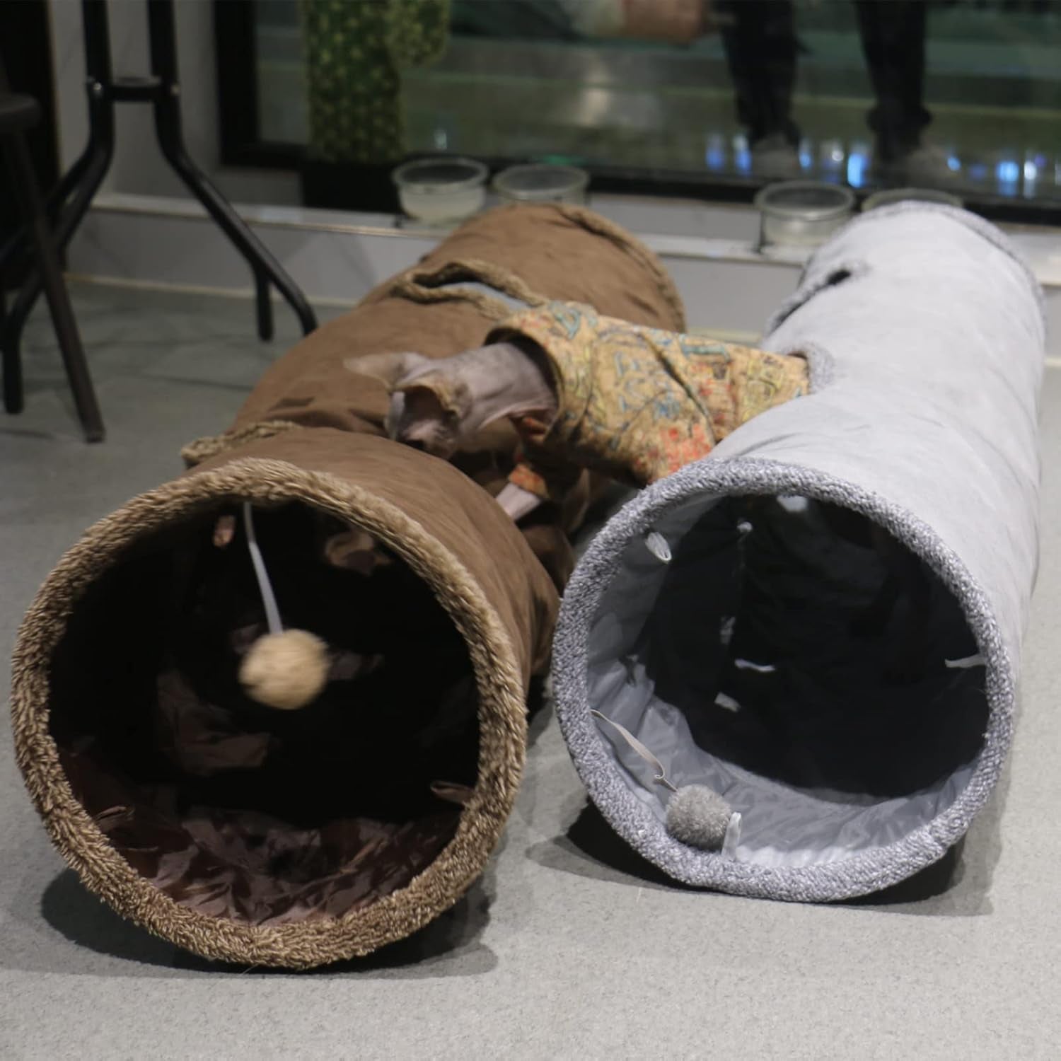 cat-tunnel-for-indoor-cats-51-12-inch-foldable-big-cat-tunnel-grey-suede-pet-tunnels-with-two-peepholes-and-a-bubble-ball