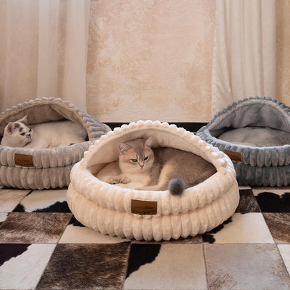 CHEERPALS Cat Cave Bed for Indoor Cats, Washable Covered Cat Bed Hooded Kitty Bed Soft Fluffy Pet Bed for Puppy and Small Dog(White)8