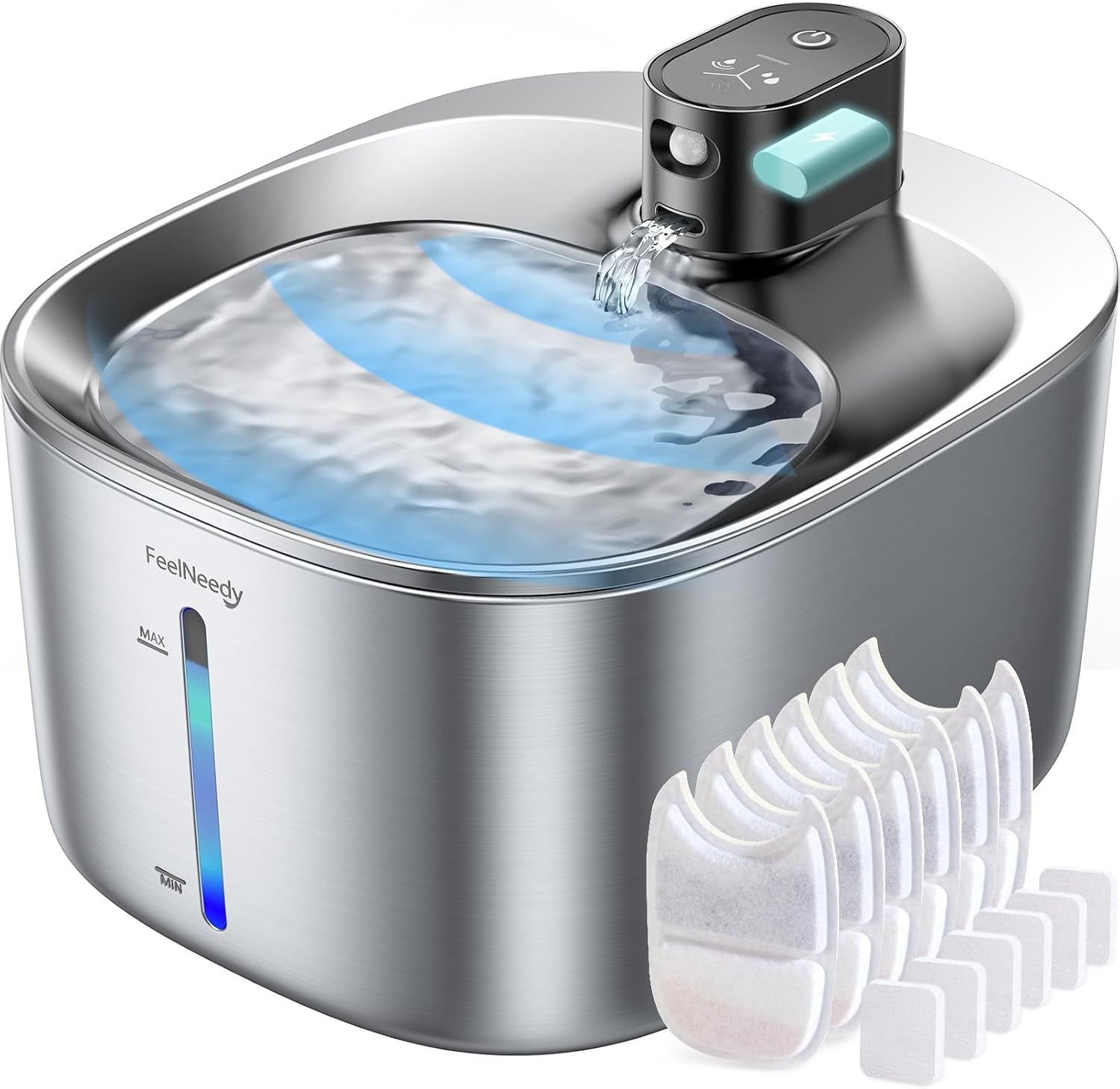 feelneedy-wireless-cat-water-fountain-stainless-steel-with-sensor-4000mah-battery-operated-4l-135fl-oz-pet-water-fountain-for-cats-dogs-ultra-quiet-cat-drinking-fountain-with-2-filters-ypd-c004s