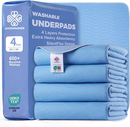 Accompagner Incontinence Bed Pads Washable Waterproof, Ultra-Absorbent Reusable Underpads for Diaper Changing, Nursing, Bedridden, Adults, Seniors, Kids and Dogs (Blue, 24"X24"(Pack of 6))37