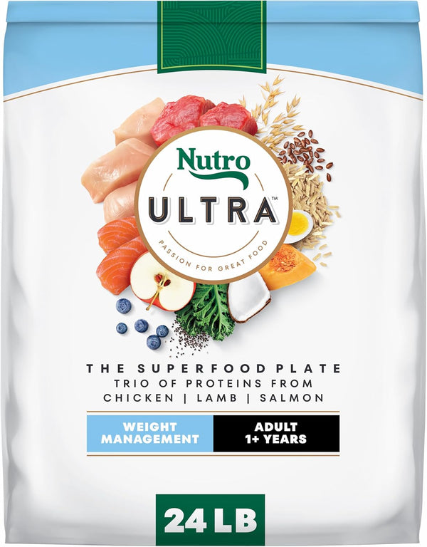 Nutro Ultra Weight Management Dry Dog Food, Chicken, Lamb & Salmon, 30 Lb | Non-Gmo, Tailored Protein & Fat for Weight Loss, 14 Superfoods, Essential Antioxidants, No Corn, Wheat, or Soy, Omega 3 & 617