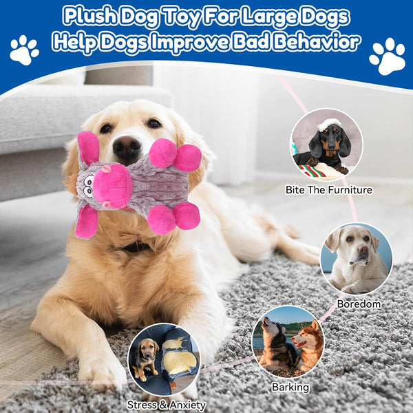Loncoldy Plush Chew Toys for Large Dogs, Tough Crinkle Stuffed Animal Squeaky Interactive Toys for Small Medium Large Dogs, Keep Them Busy, Big Pet Toys4