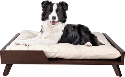 Elevated Dog Bed - 36” X 29.5” Indoor Pet Bed with Frame and Soft Cushion - Mid-Century Modern Wood Dog Bed for Medium to Large Pets by PETMAKER (Natural)8