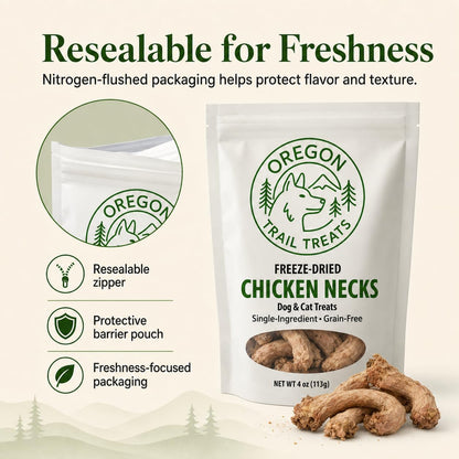 Oregon Trail Treats Freeze-Dried Chicken Necks Dog Treats - Single Ingredient 4 Oz6