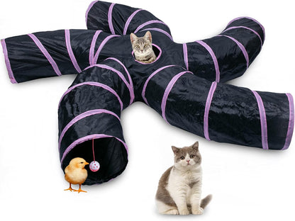 EGETOTA Cat Tunnel for Indoor Cats Large, with Play Ball S-Shape 5 Way Collapsible Interactive Peek Hole Pet Tube Toys, Puppy, Kitty, Kitten, Rabbit (Blue & Black)11