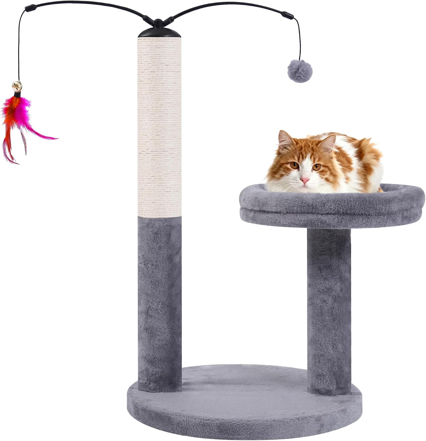 aiwikide-24-scratching-post-interactive-cat-scratcher-with-perch-plush-toy-sturdy-weighted-base-grey