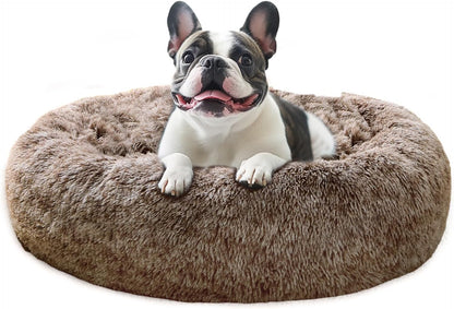 JOLLYVOGUE Small Dog Bed, Calming Dog Beds for Small Dogs & Indoor Cats - 20 Inches Donut Washable Cat Bed for Kittens & Puppies, round Fluffy Plush Faux Fur Pet Beds(Smoke Grey)62
