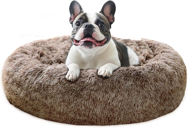 JOLLYVOGUE Small Dog Bed, Calming Dog Beds for Small Dogs & Indoor Cats - 20 Inches Donut Washable Cat Bed for Kittens & Puppies, round Fluffy Plush Faux Fur Pet Beds(Smoke Grey)62