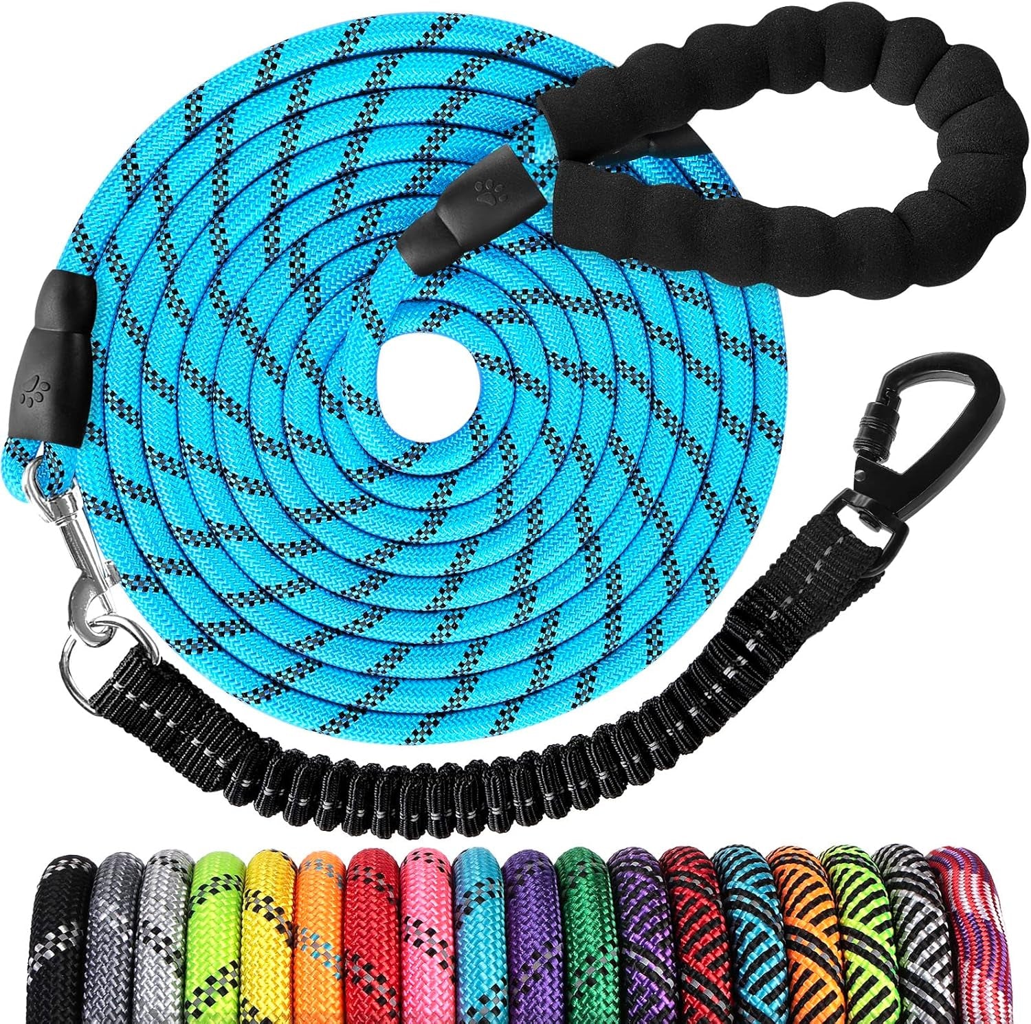 long-dog-leash-15-ft-heavy-duty-rope-leashes-for-dogs-training-with-swivel-lockable-hook-reflective-threads-bungee-and-padded-handle-dog-lead-for-large-small-medium-dogs-outside-walking-hiking