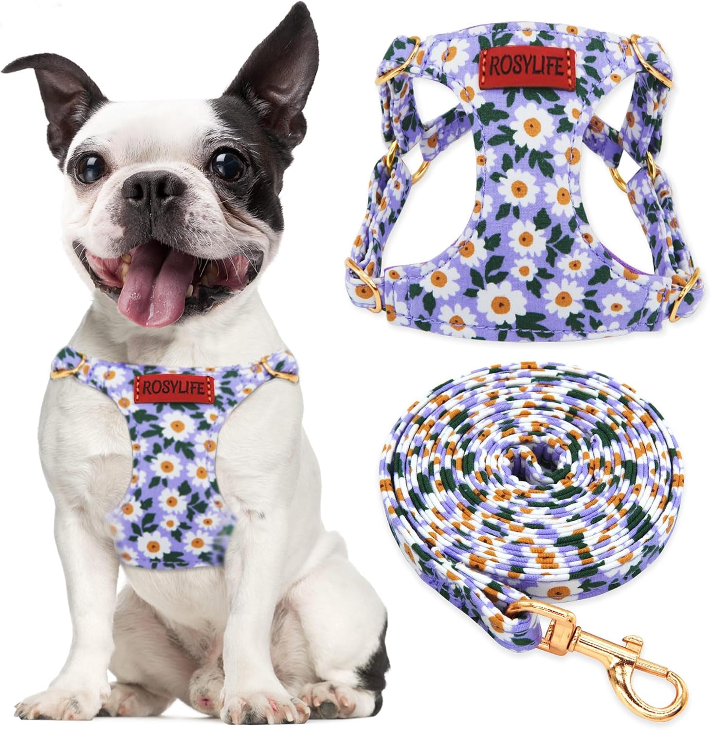 no-pull-dog-harness-leash-set-adjustable-xx-small-pink-daisy-fashionable-cute-stylish-escape-proof-includes-leash